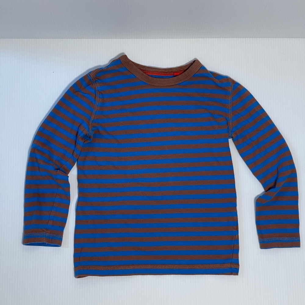 Mini Boden - Blue and Brown Striped Long Sleeve Tee - Size 6-7